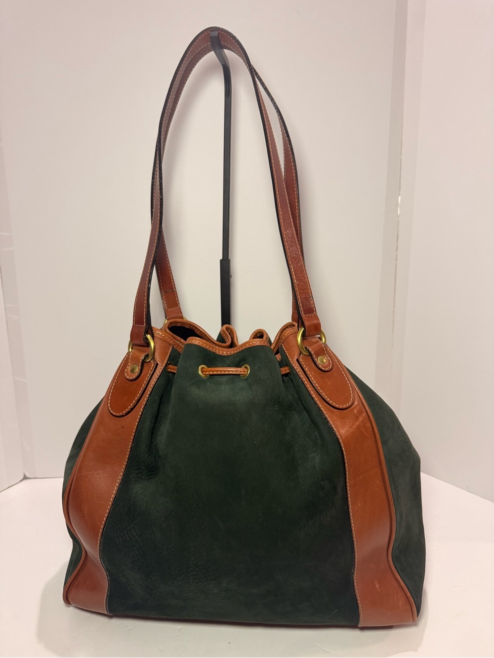 Bally Vintage Foxglove Nubuck Suede Bucket Bag Made in USA Green Leather - Picture 4 of 14